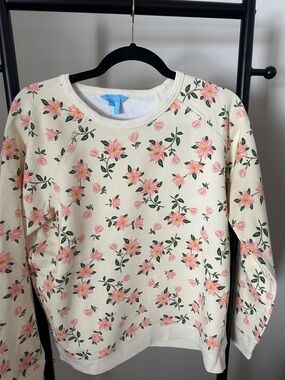 Draper James Cream Crewneck with Pink Floral Print